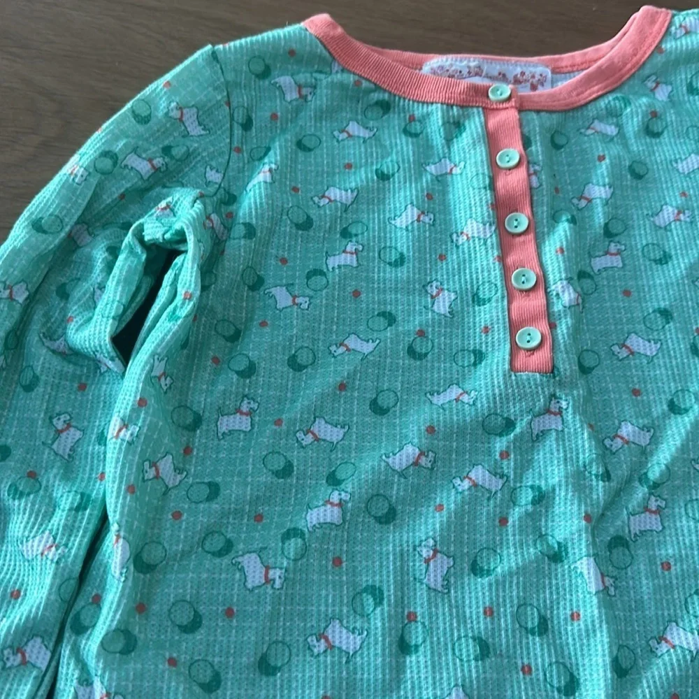 American girl Kit puppy green teal Kids Pajamas Set - Green and Pink 7/8